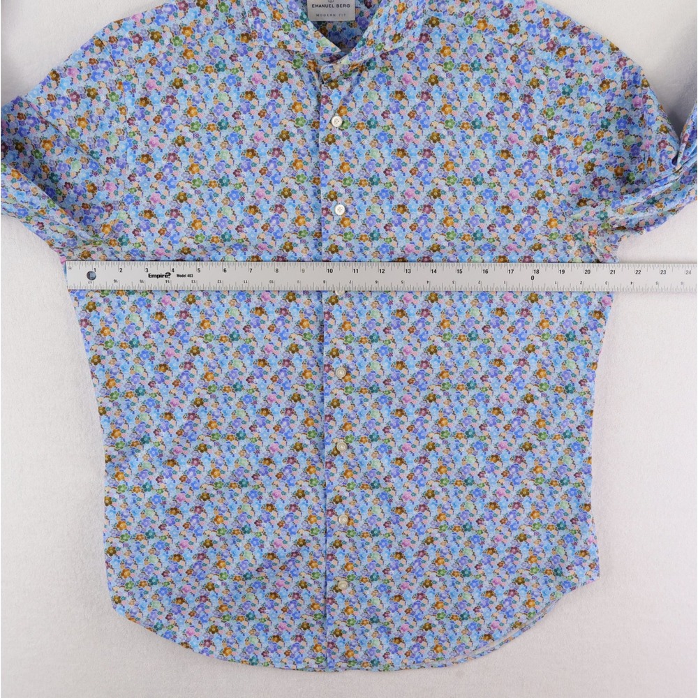 Emanuel Berg Button Down Shirt Mens M 15.5 Blue Floral Modern Fit Long Sleeve - Picture 8 of 12